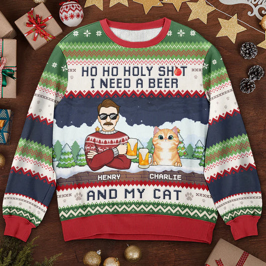 Shineful I Need A Beer And My Cats - Personalized Ugly Sweater