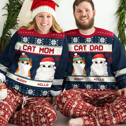 Shineful Merry Christmas, Cat Mom Cat Dad - Personalized Ugly Sweater