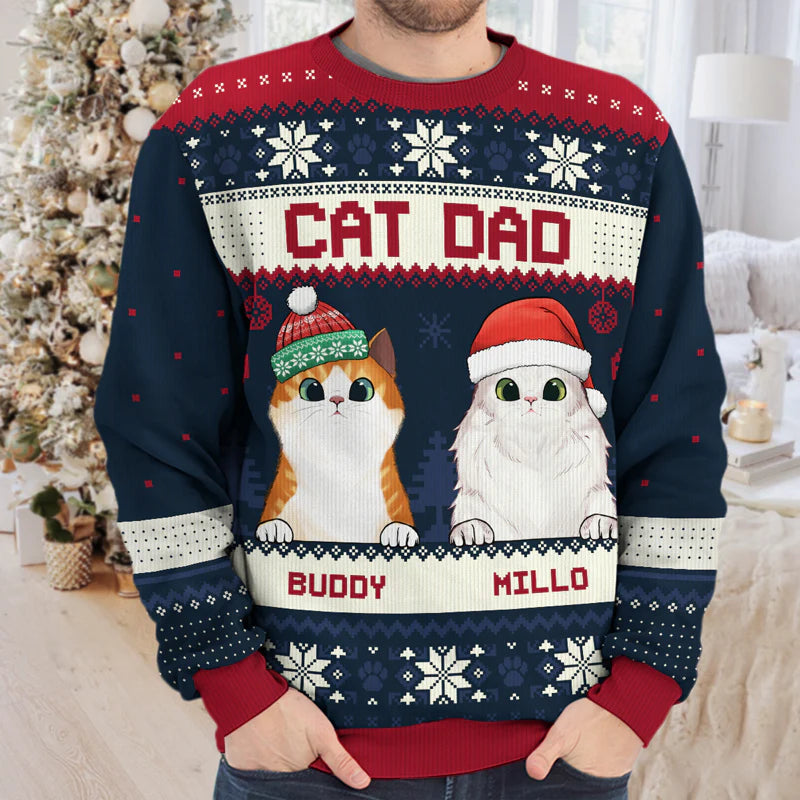 Shineful Merry Christmas, Cat Mom Cat Dad - Personalized Ugly Sweater