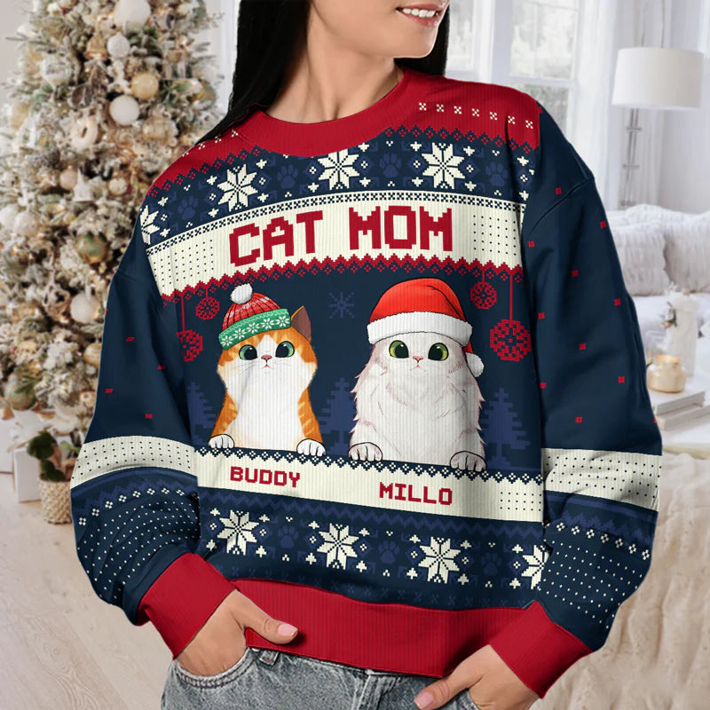 Shineful Merry Christmas, Cat Mom Cat Dad - Personalized Ugly Sweater