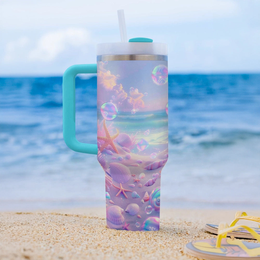 Shineful Glossy Tumbler Serene Beach Scene