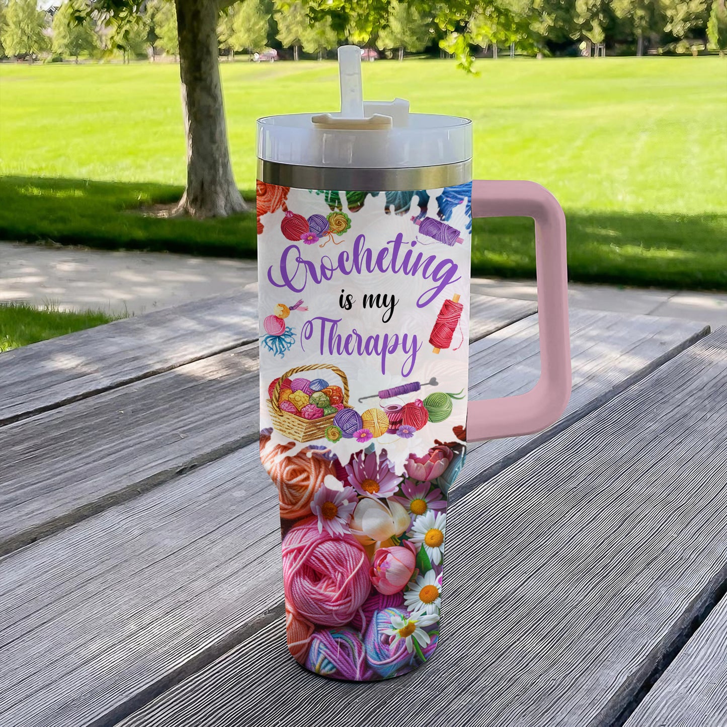 Thérapie au fil au crochet Shineful Tumbler