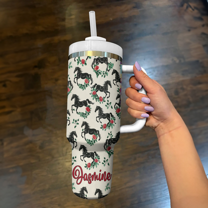 Shineful Personalized Tumbler Galloping Roses Horses