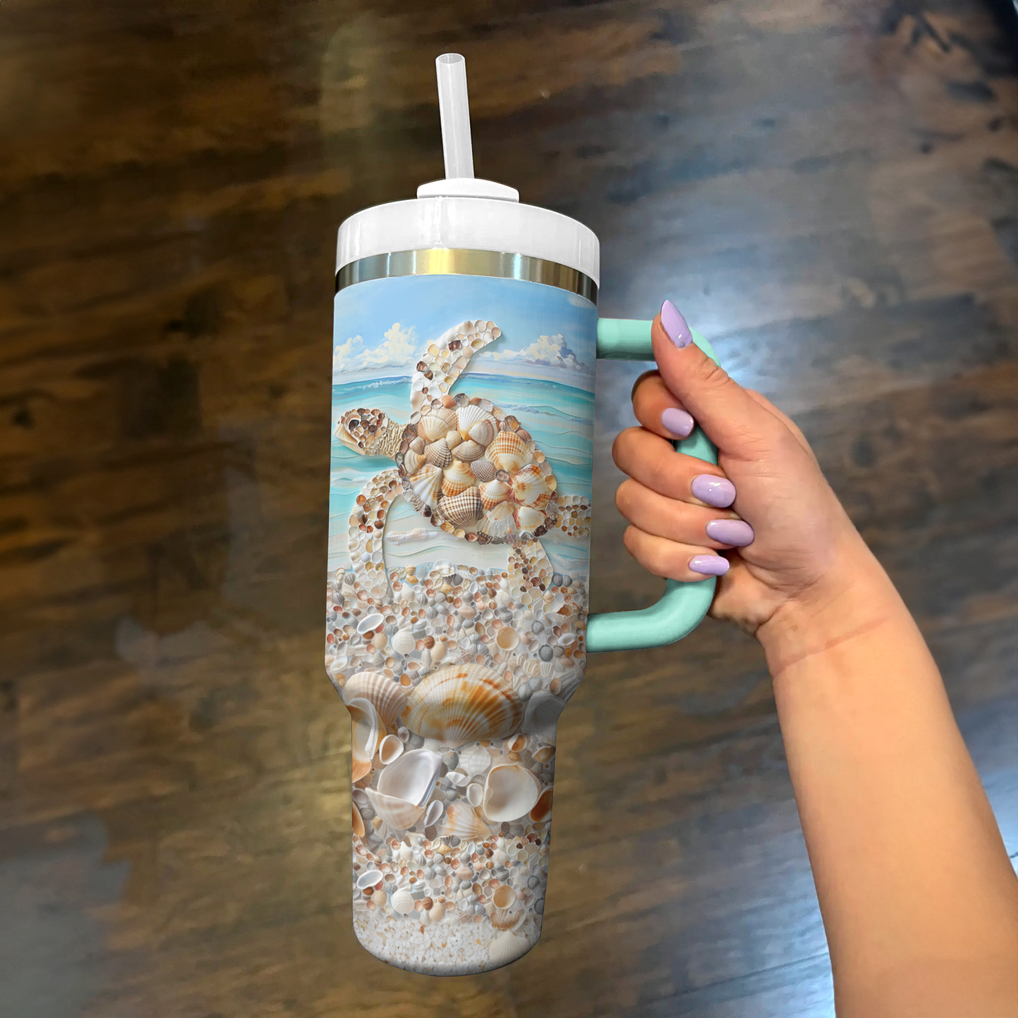 Shineful Tumbler Seashell Turtle Serenity