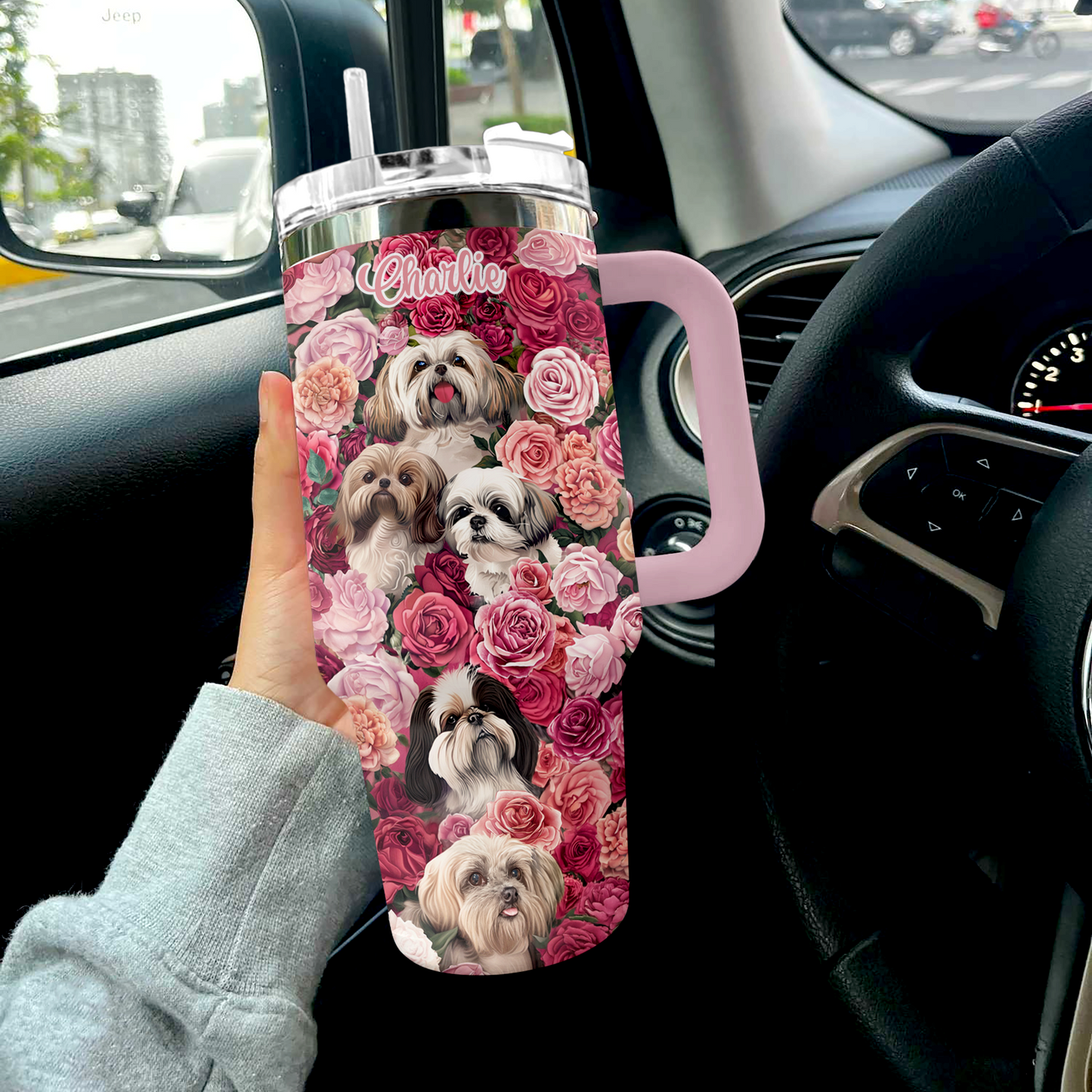 Shineful Personalized Tumbler Blossoming Shih Tzu