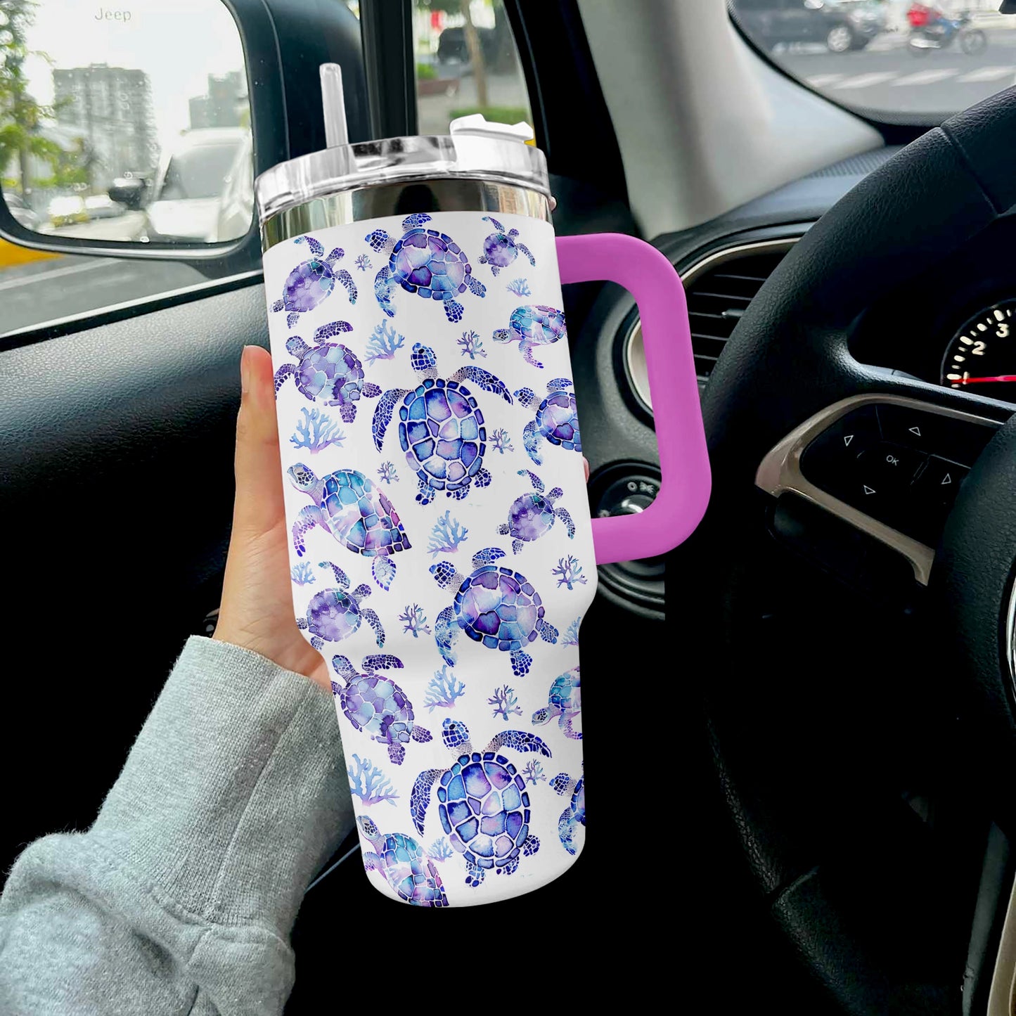 Shineful Tumbler Tropical Purple Turtle Paradise