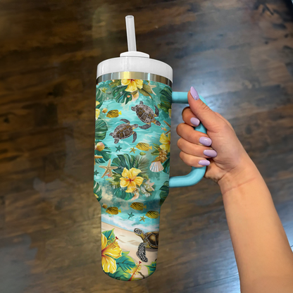 Shineful Tumbler Hibiscus Turtle Bliss