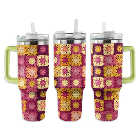 Couverture carrée rose et jaune au crochet Shineful Tumbler Granny