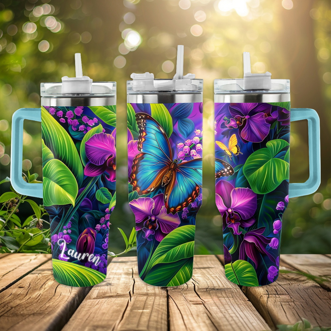 Shineful Personalized Tumbler Gorgeous Blue Butterfly