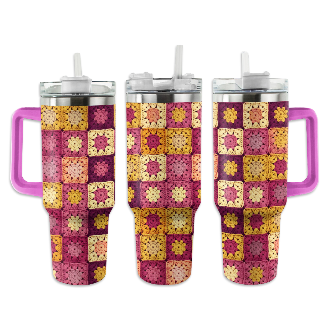 Shineful Tumbler Crochet Granny Pink And Yellow Square Blanket