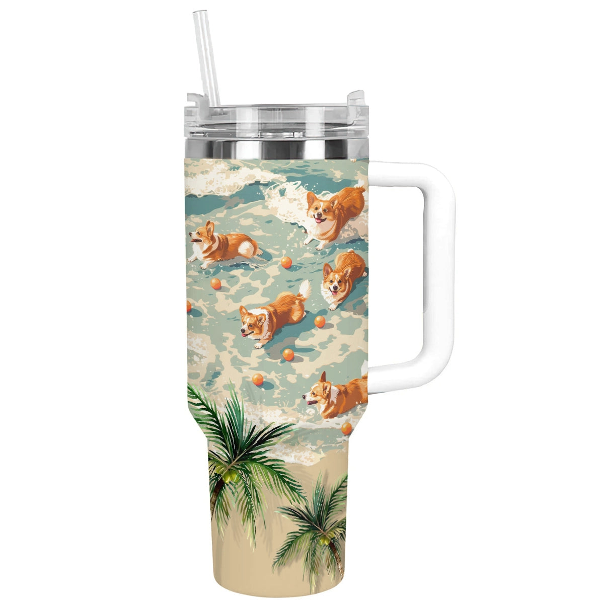 Shineful Tumbler Tropical Beach Corgi