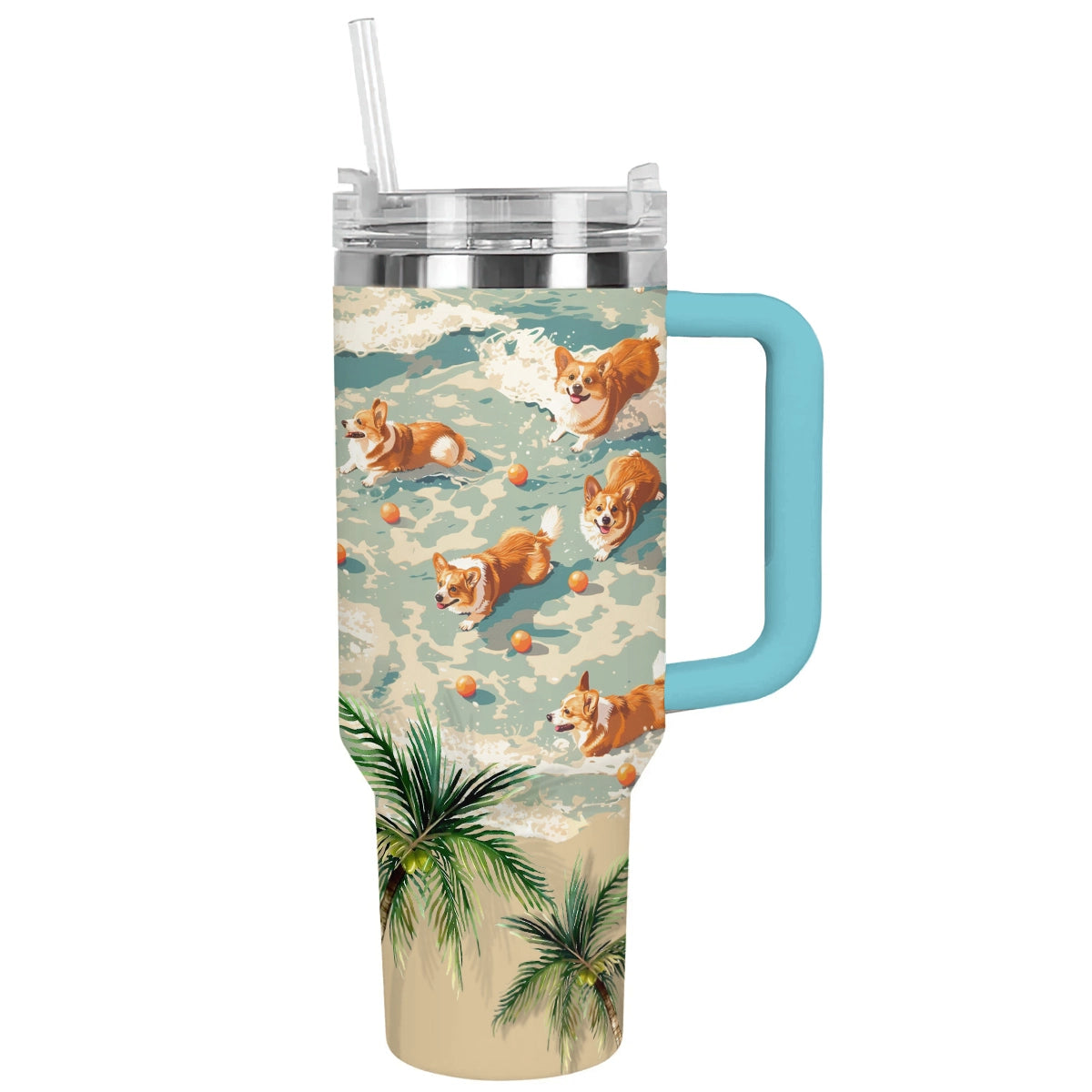 Corgi de plage tropicale Shineful Tumbler