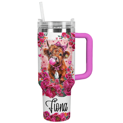 Shineful Personalized Tumbler Pink Floral Highland Cow