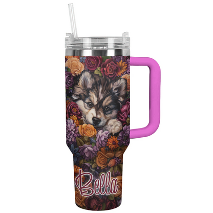 Shineful Personalized Tumbler Cute Floral Pomsky