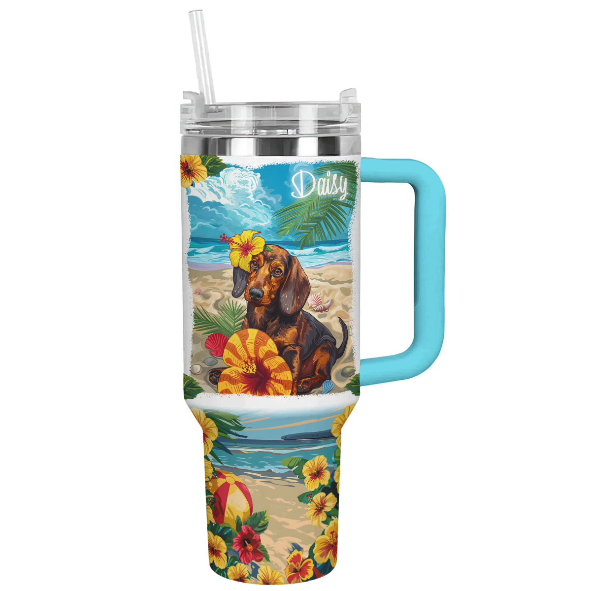 Glänzender personalisierter Becher Beachy Doxie