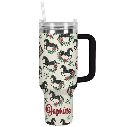 Shineful Personalized Tumbler Galloping Roses Horses