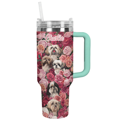 Shineful Personalized Tumbler Blossoming Shih Tzu