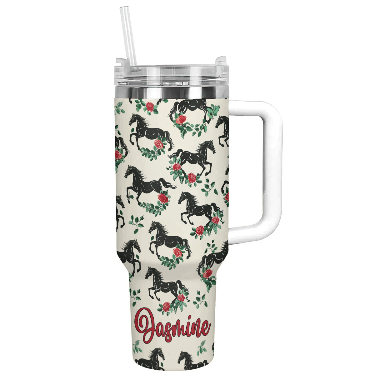 Shineful Personalized Tumbler Galloping Roses Horses