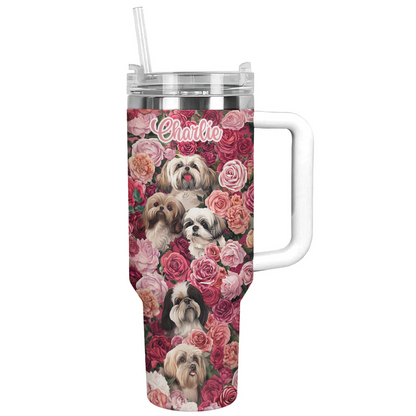 Glänzender personalisierter Becher Blühender Shih Tzu