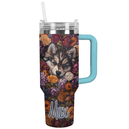 Shineful Personalized Tumbler Cute Floral Pomsky