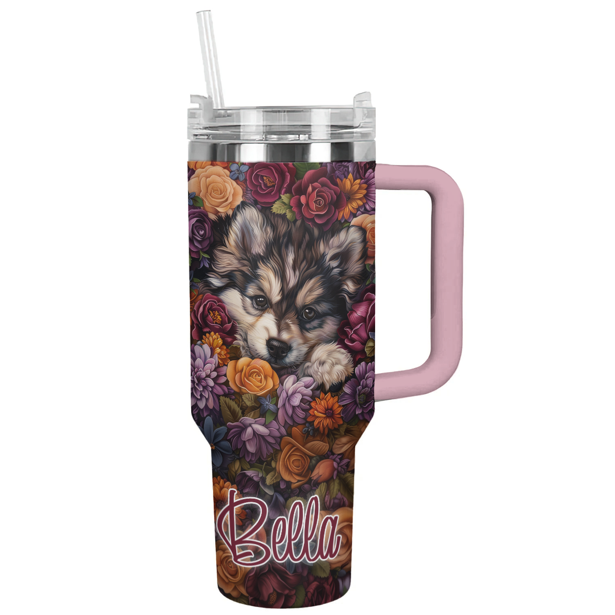 Shineful Personalized Tumbler Cute Floral Pomsky