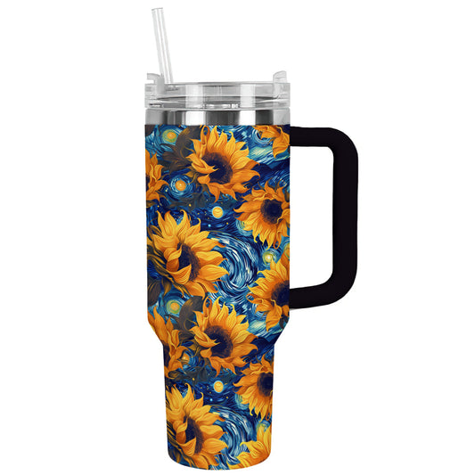 Glänzender Becher mit Sonnenblumen