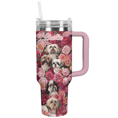 Glänzender personalisierter Becher Blühender Shih Tzu