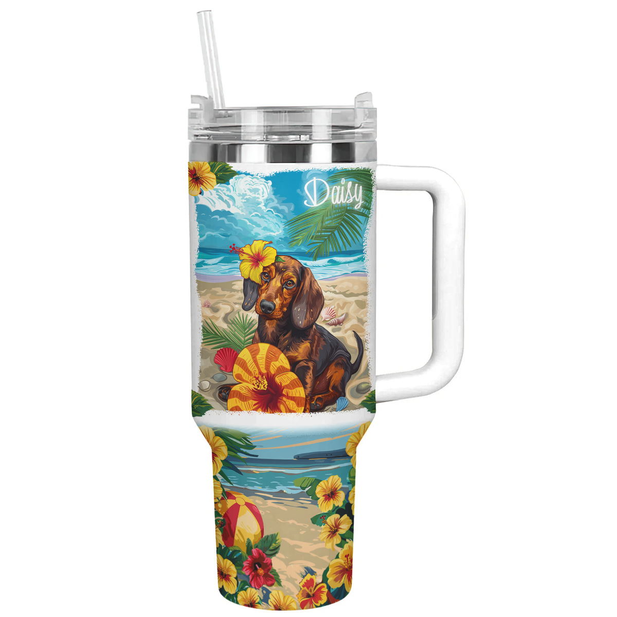 Glänzender personalisierter Becher Beachy Doxie