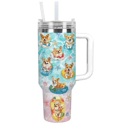 Shineful Tumbler Tropical Corgi Beach