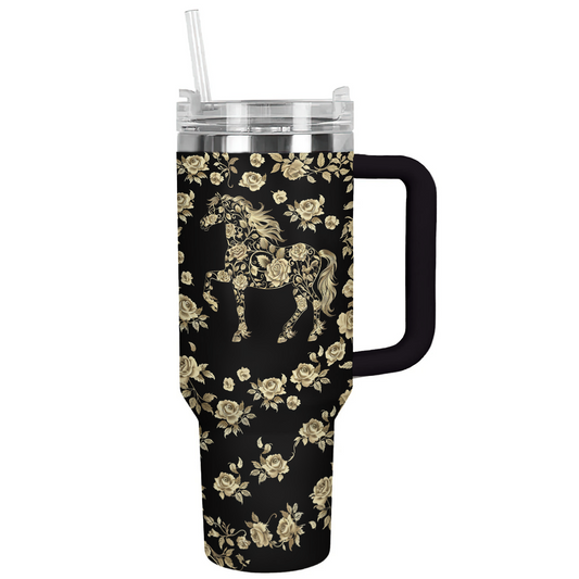 Shineful Tumbler Golden Horse And Roses