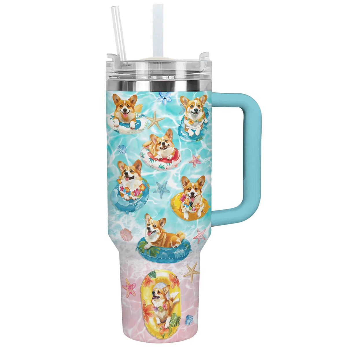 Shineful Tumbler Tropical Corgi Beach