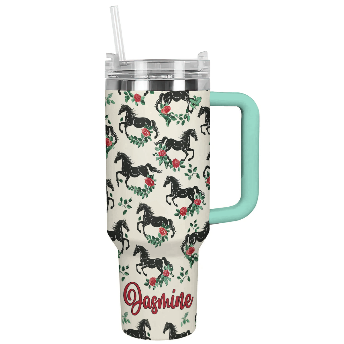 Shineful Personalized Tumbler Galloping Roses Horses