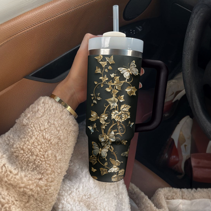 Shineful Glossy Tumbler Charming Golden Butterflies