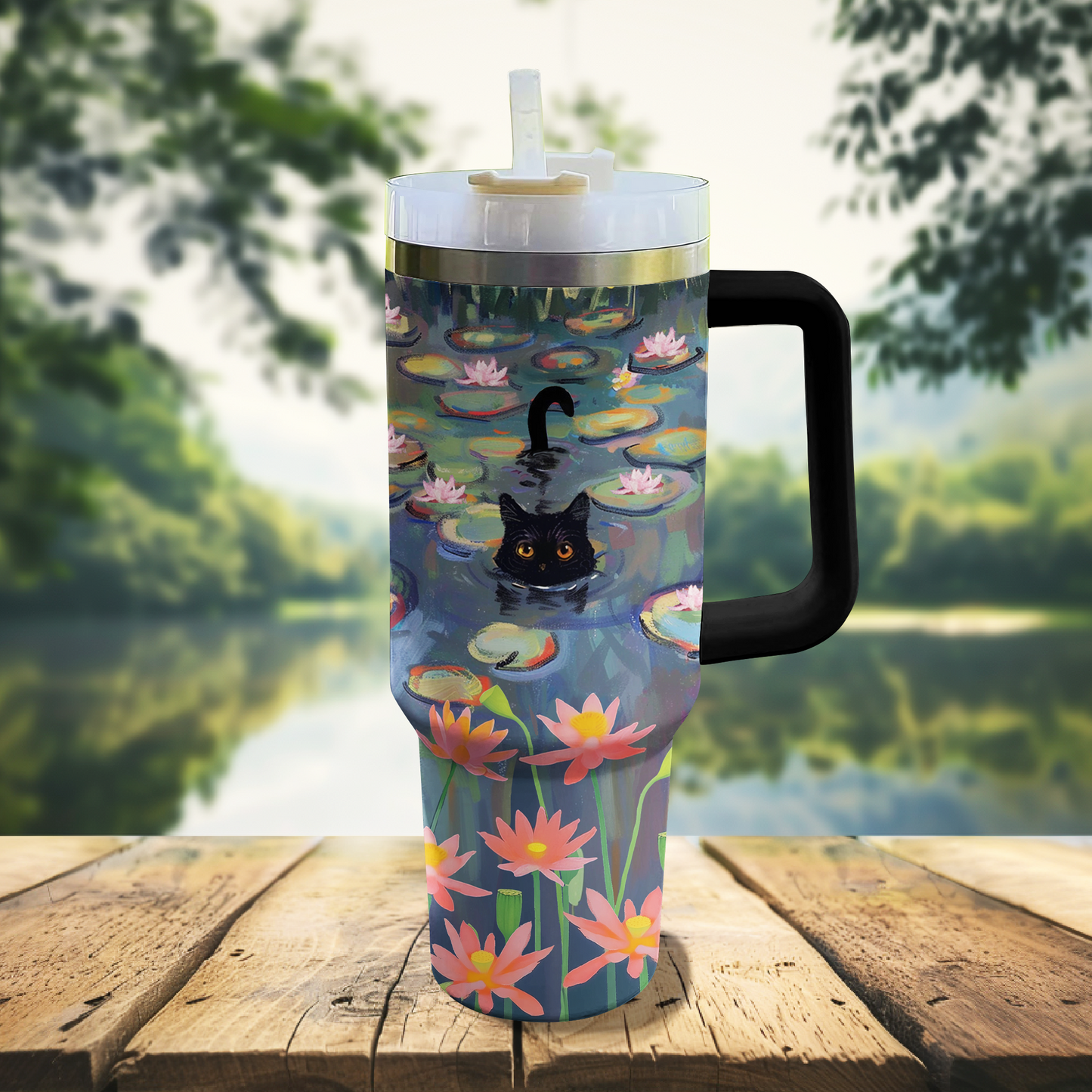Shineful Tumbler Water Lilies Black Cat