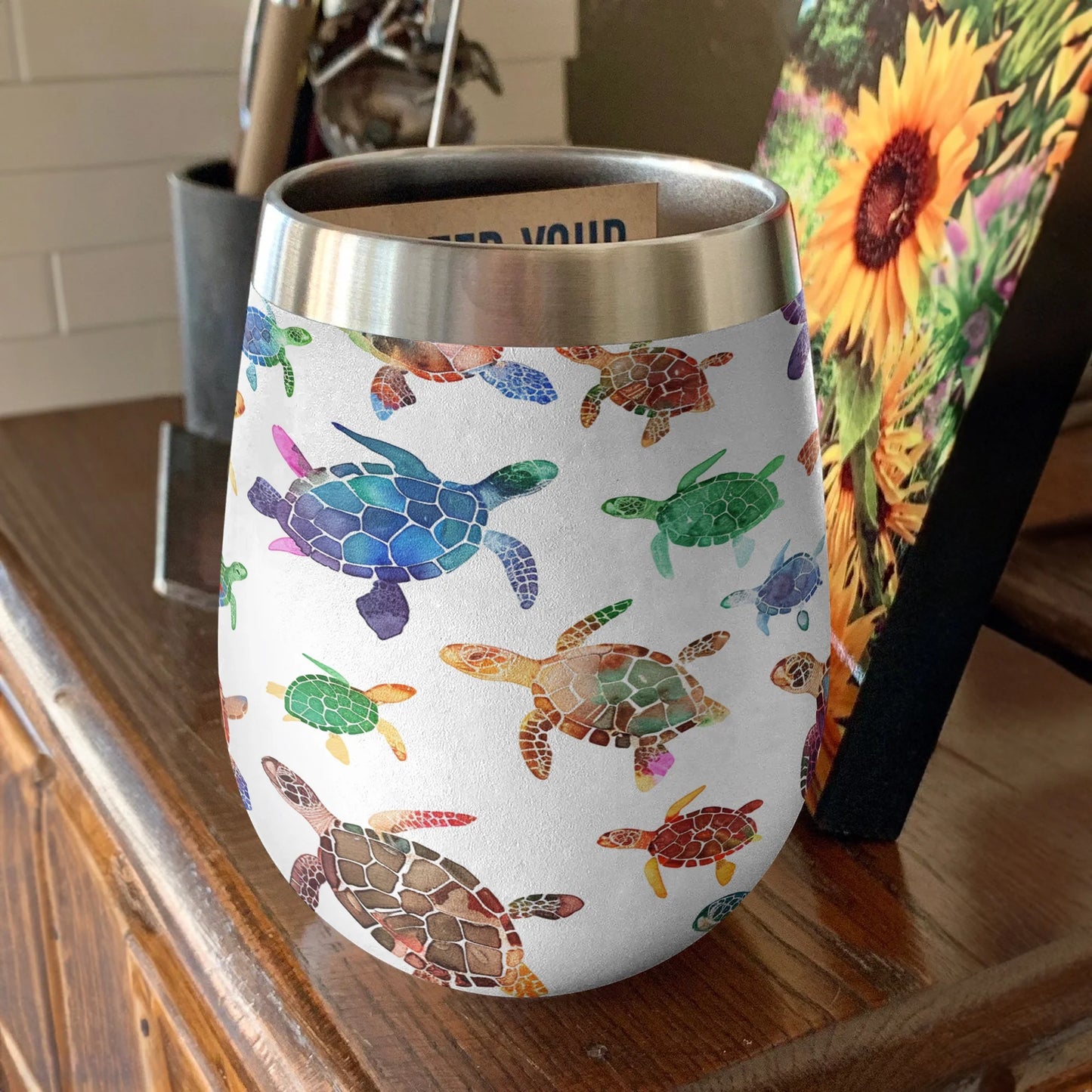 Turtle 12 Oz Shineful™ Wine Tumbler Colorful V2 Vq03 12Oz