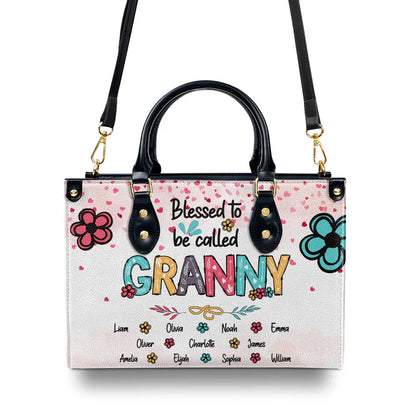 Shineful Blessed To Be Called Grandma/Nana Personalized Leather Bag