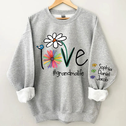 Shineful Sweatshirts 2D Print Personalized Love Grandma Life Flower Sweatshirt