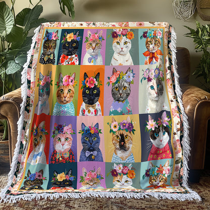 Shineful Woven Tapestry Throw Blanket - Floral Cat Fantasy