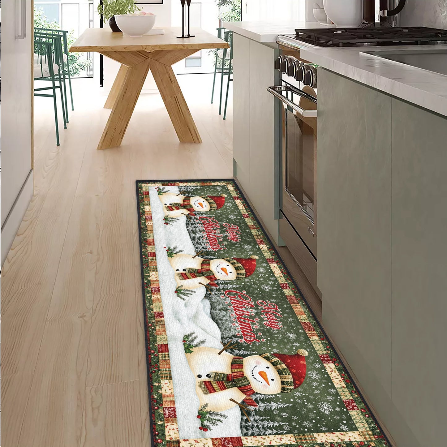 Shineful Ultra-Thin Non Skid Floor Mat, Kitchen Rugs Frosty Snowman