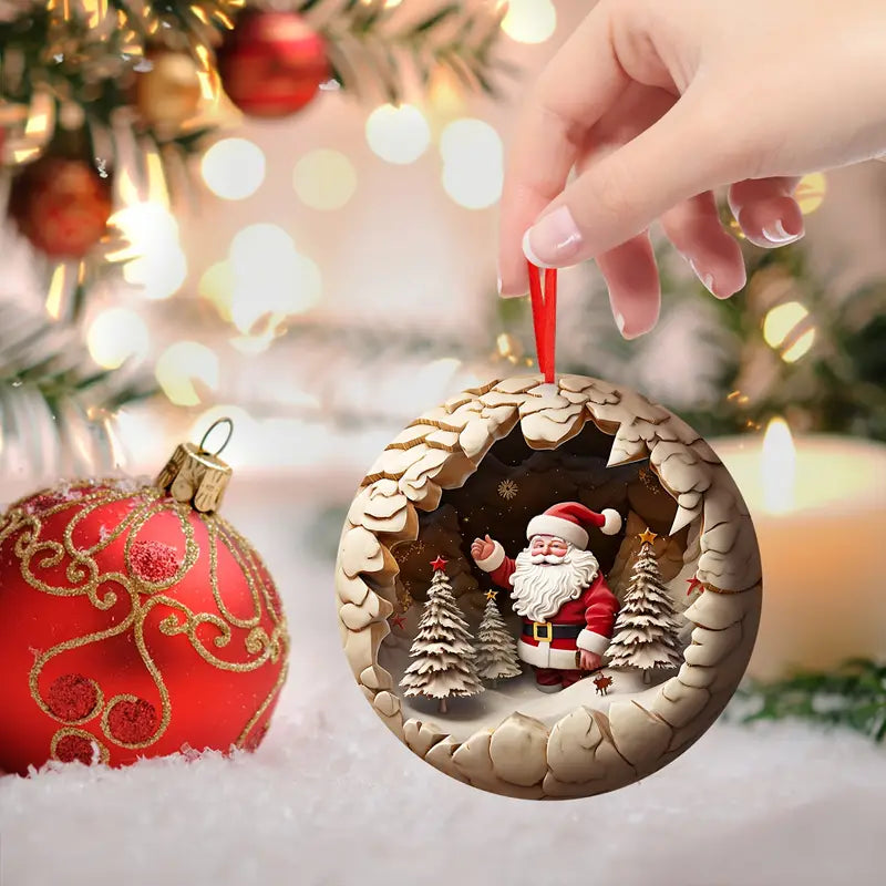 Glänzendes 2D-Ornament aus Acryl – Weihnachtsmann-Anhänger aus Holz mit Rabatt 