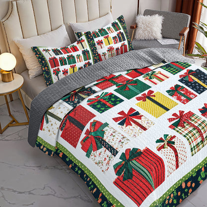 Shineful All Season Quilt 3-Piece Set - Christmas Gifts Wrapped In Joy