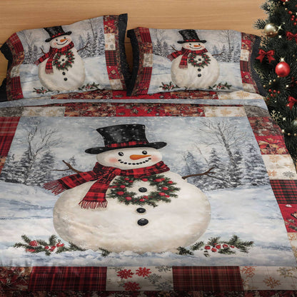 Shineful 4-Piece Bed Sheet Set Grinning Snowman