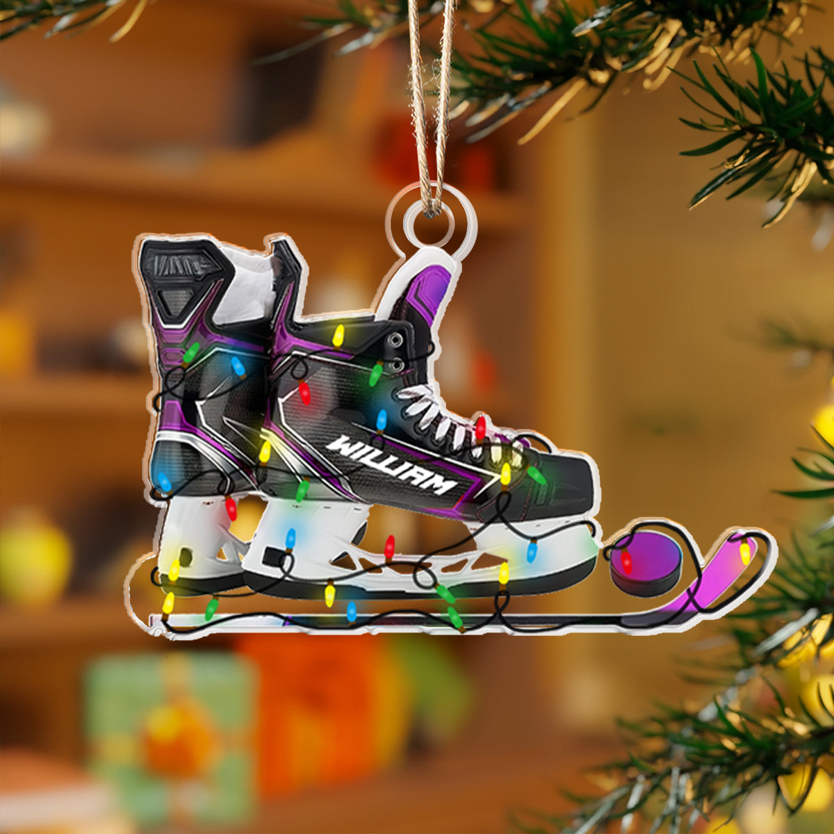 Shineful Personalized 2D Acrylic Ornament - Ice Hockey Skate Christmas