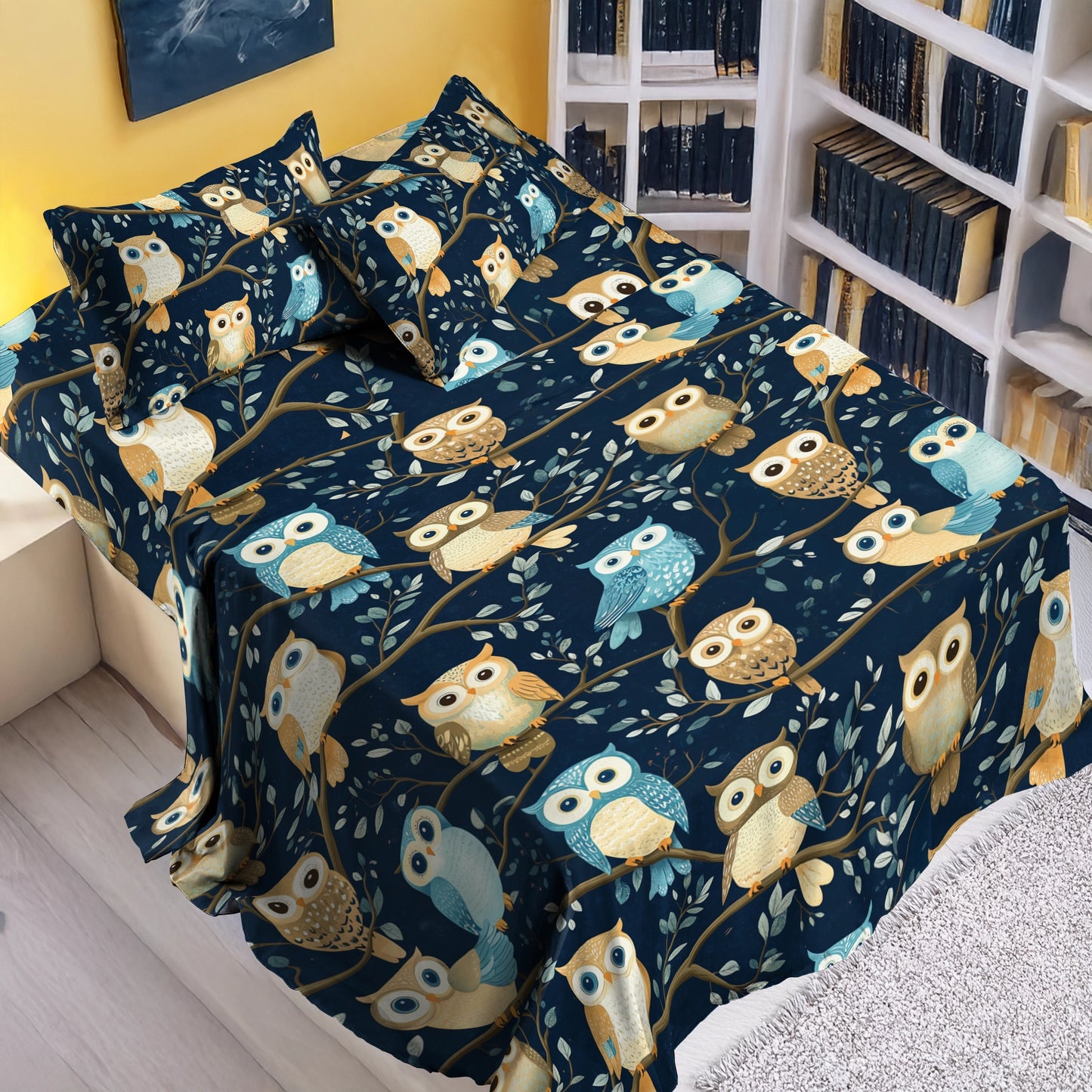 Shineful 4-Piece Bed Sheet Set Owl Wisdom Dream