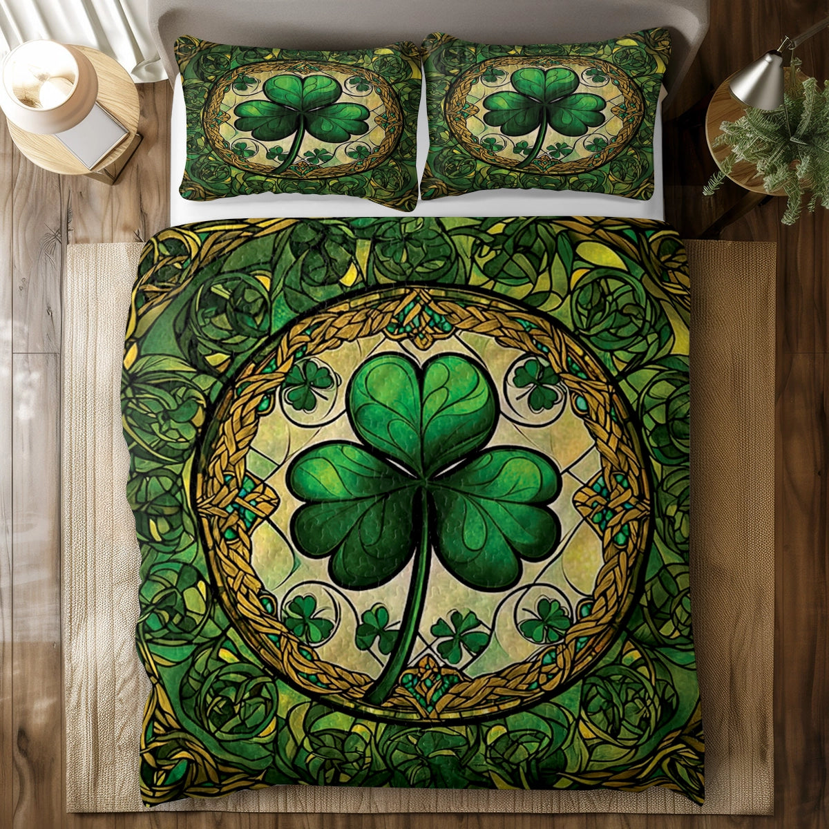 Shineful All Season Quilt 3-Piece Set - Celtic Shamrock Serenity