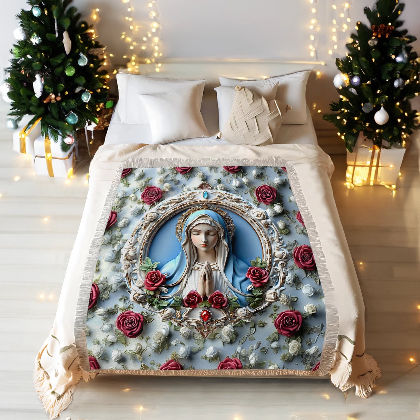 Shineful Woven Tapestry Throw Blanket - Sacred Heart Virgin Mary