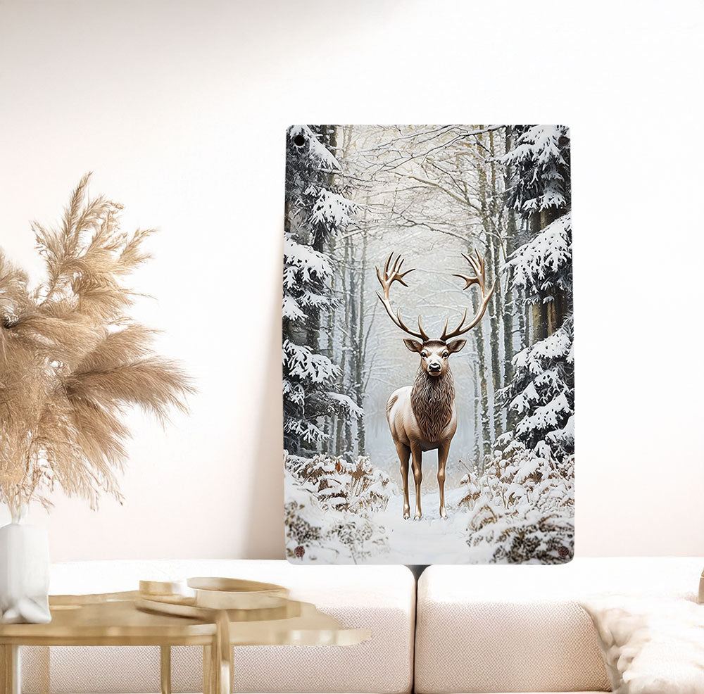 Shineful 2D Metal Sign - Majestic Stag In Winter Forest