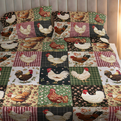 Shineful 4-Piece Bed Sheet Set Charming Floral Chickens