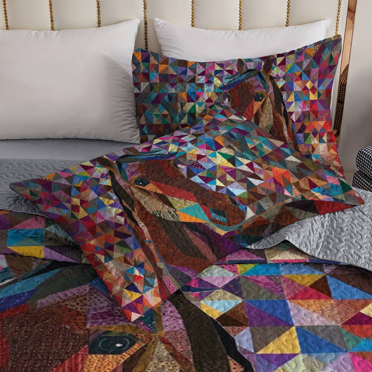 Shineful All Season Quilt 3-Piece Set Colorful Horse