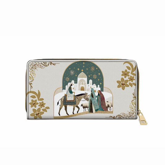 Pochette en cuir brillante avec dragonne et anse Étoile de Bethléem